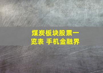 煤炭板块股票一览表 手机金融界